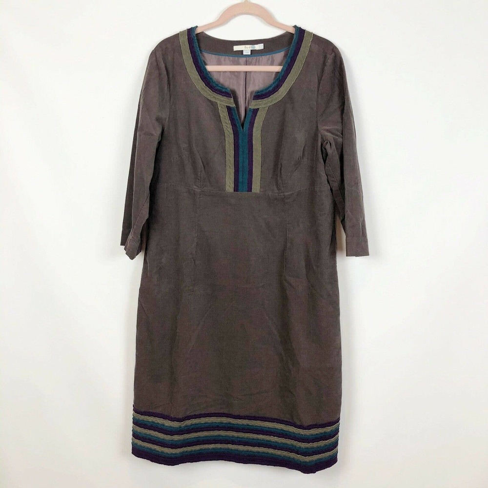 Boden Corduroy Sheath Dress Sz 14L 3/4 Sleeve